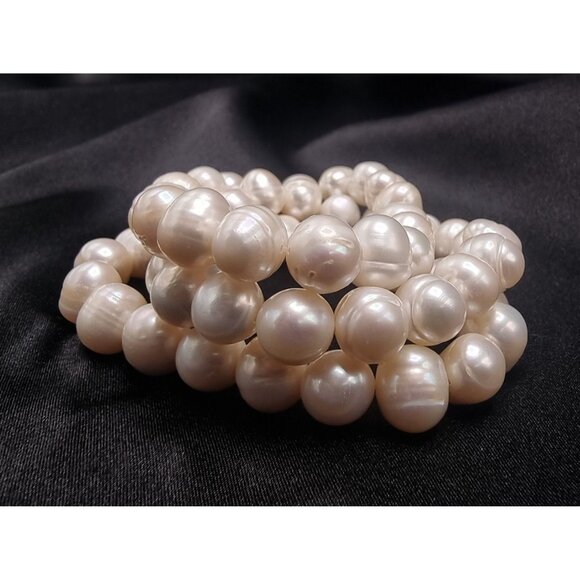 Freshwater Pearl Stretch Bracelets Set Of 3 Elegant White Beaded Jewelry For Wom - Picture 2 of 6